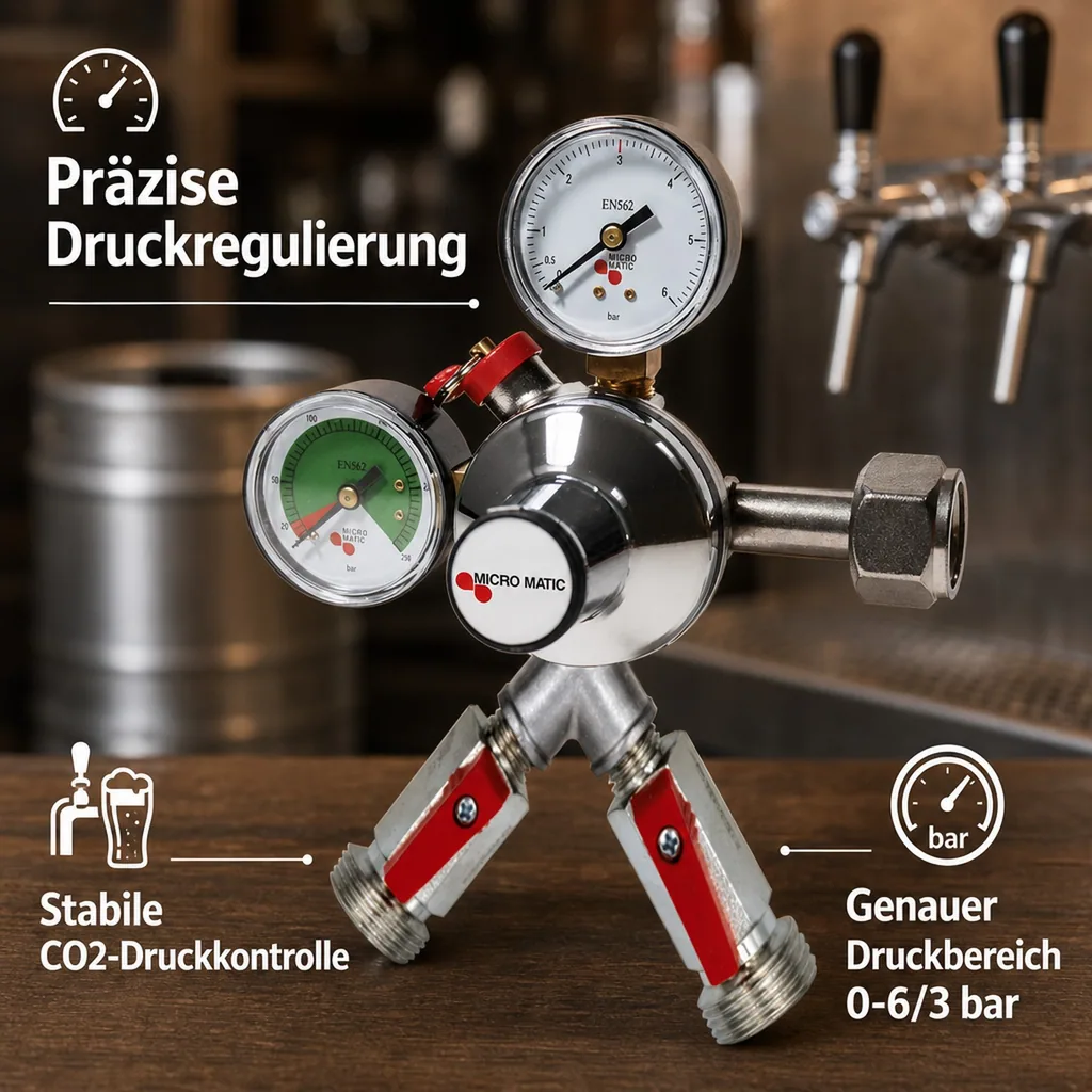 Druckminderer, Druckregler, Druckreduzierventil - CO2, Premium Micro Matic, 2-leitig