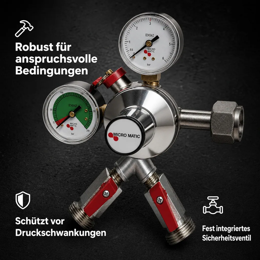 Druckminderer, Druckregler, Druckreduzierventil - CO2, Premium Micro Matic, 2-leitig