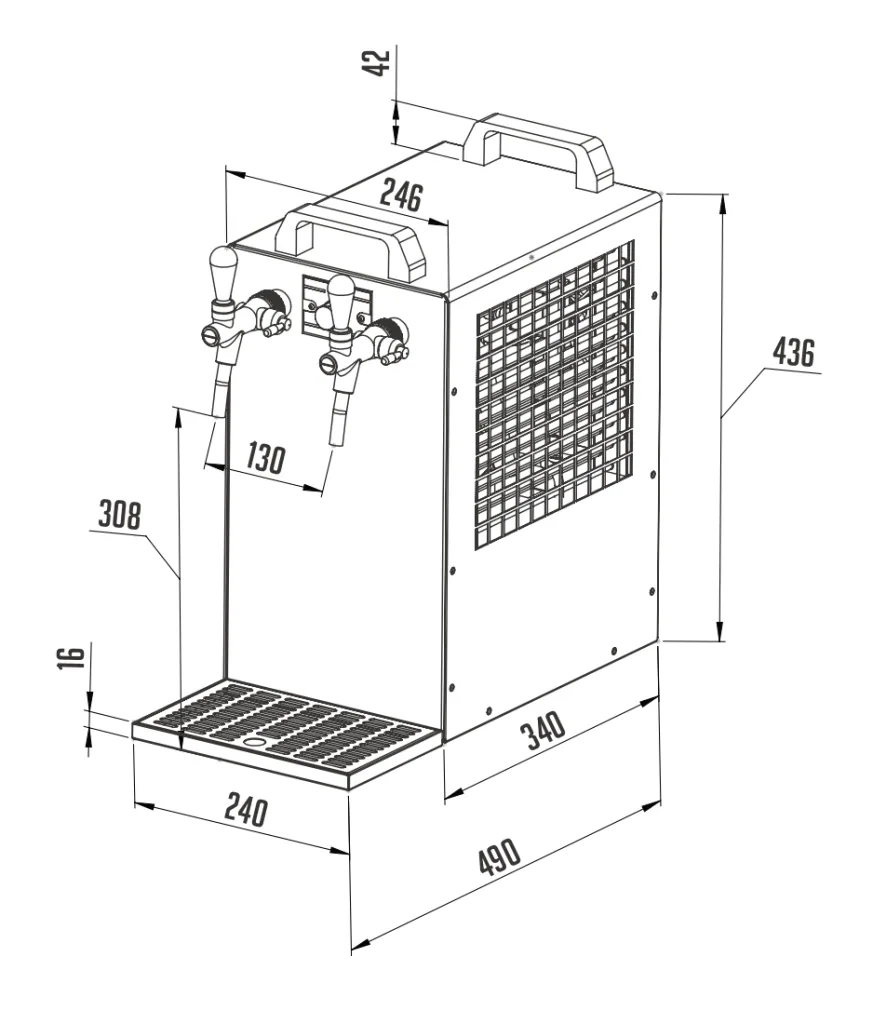 Zapfanlage, Bierzapfanlage Kontakt 70/K, 2-leitig Trockenkühlgerät aus Edelstahl, 90 Liter/h, mit Membranpumpe, Green Line
