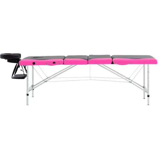 Klappbarer Massagetisch 4 Zonen Aluminium schwarz und rosa