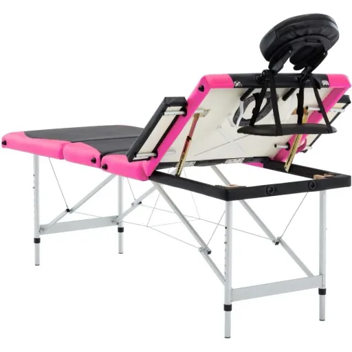 Klappbarer Massagetisch 4 Zonen Aluminium schwarz und rosa