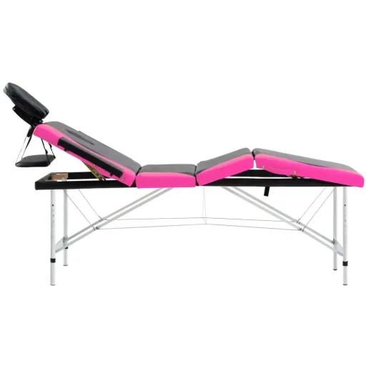 Klappbarer Massagetisch 4 Zonen Aluminium schwarz und rosa