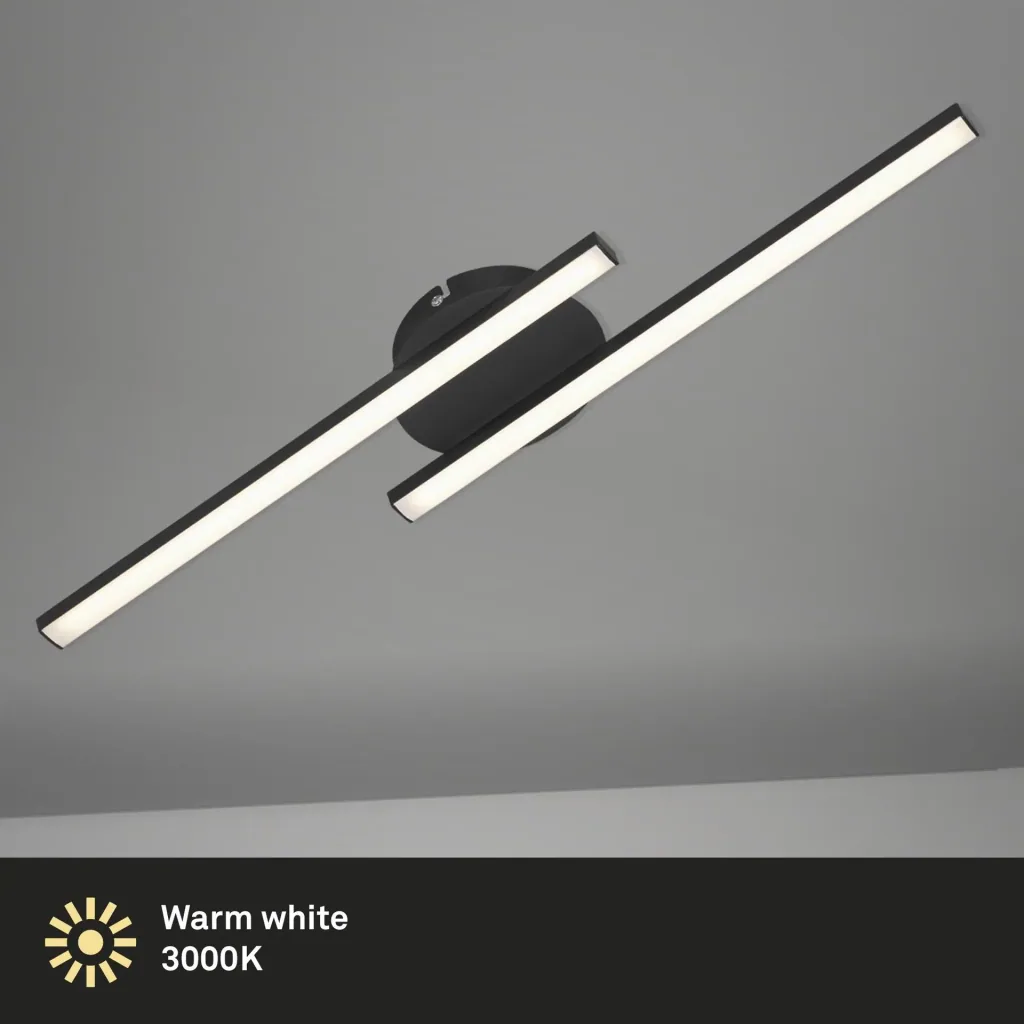 LED Wand- und Deckenleuchte, 2 LED Stäbe gerade, schwarz, 12 Watt, 960 lm, 3.000 K