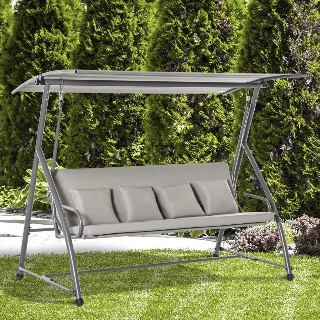 3-Sitzer Hollywoodschaukel Schaukelstuhl 2-in-1 Gartenliege mit Sonnendach winkeleinstellbar Stahl Polyester Outdoor Hel