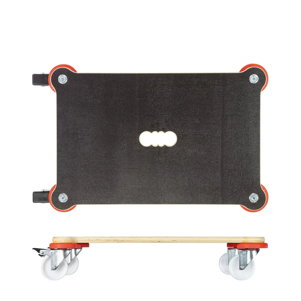 Transporthilfe MM 1370, 60 x 40 x 12,5 cm, harte Rollen Ø 75 mm, Gleitlager, 2 Bremsen, Platte FSC®, Tragkraft 200 kg