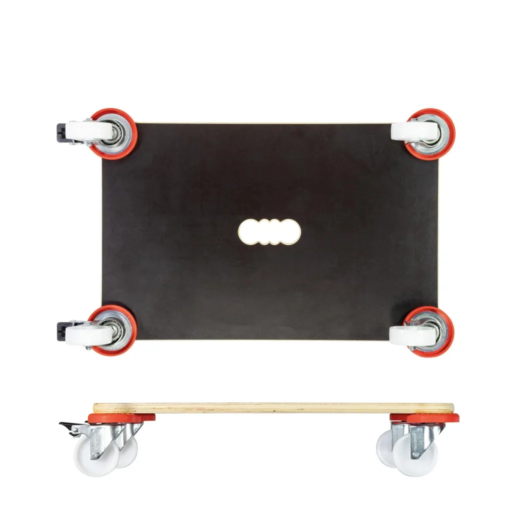 Transporthilfe MM 1370, 60 x 40 x 12,5 cm, harte Rollen Ø 75 mm, Gleitlager, 2 Bremsen, Platte FSC®, Tragkraft 200 kg