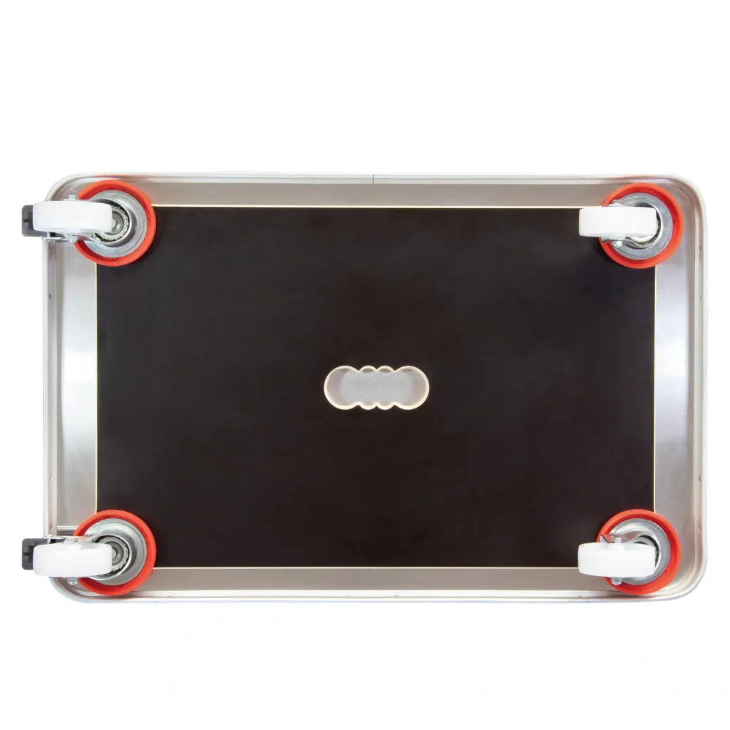 Transporthilfe MM 1370, 60 x 40 x 12,5 cm, harte Rollen Ø 75 mm, Gleitlager, 2 Bremsen, Platte FSC®, Tragkraft 200 kg