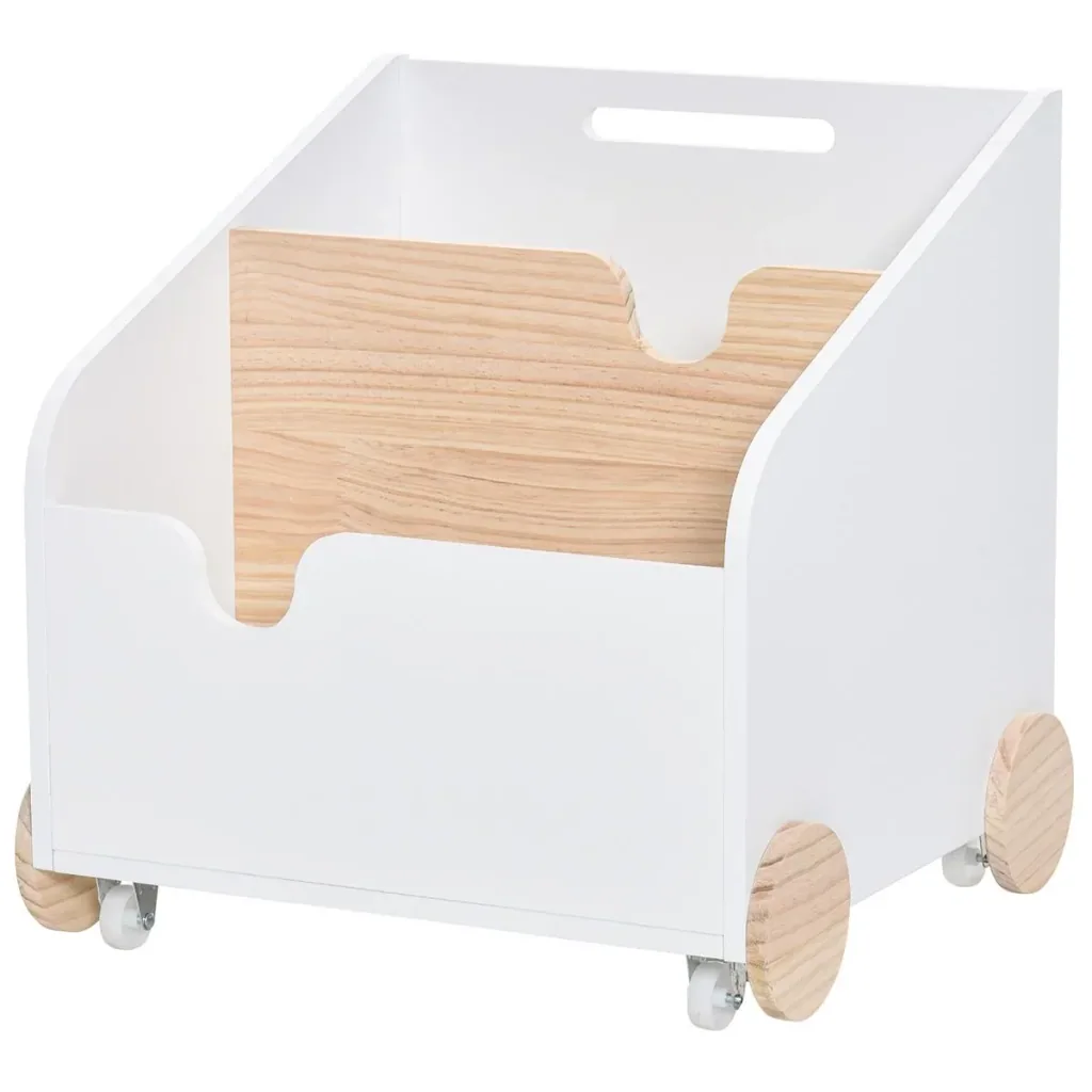 Kinderbücherregal mit Räder Bücherregal für Kinder Aufbewahrungsregal Spielzeugregal mit großem Stauraum MDF Kiefernholz