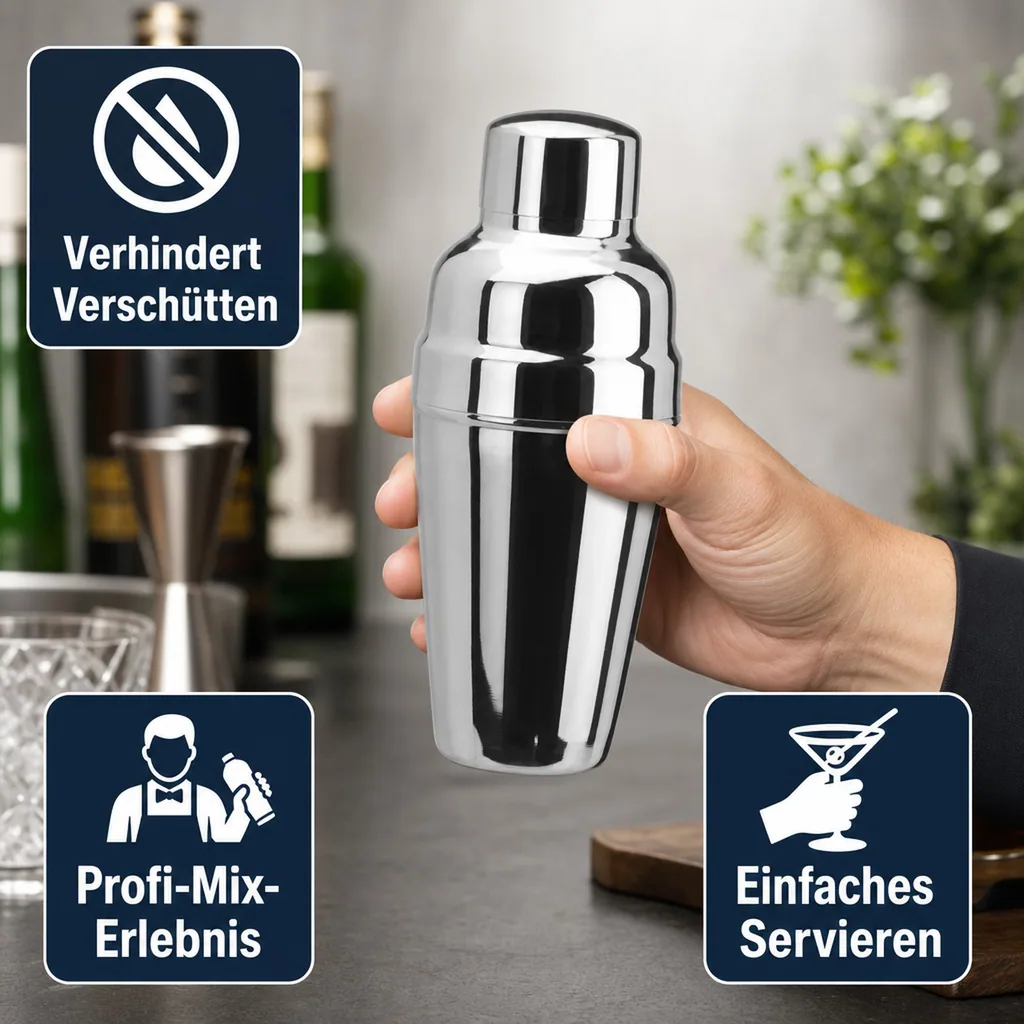 Cocktail shaker 3tlg. - Edelstahl mit Eisrückhalter - 500 ml.