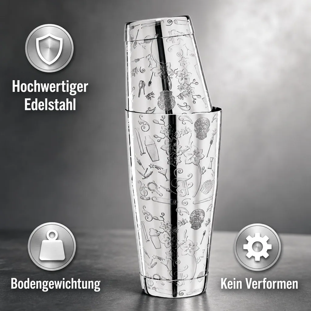 Cocktail shaker - Collabo TIN oN TIN Edelstahl - 28oz/18oz - mit Gravur - Limited Edition