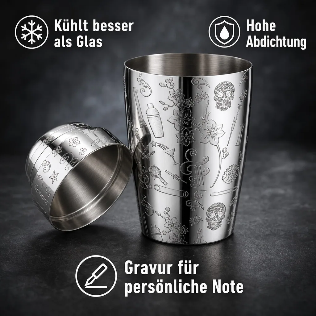 Cocktail shaker - Collabo TIN oN TIN Edelstahl - 28oz/18oz - mit Gravur - Limited Edition