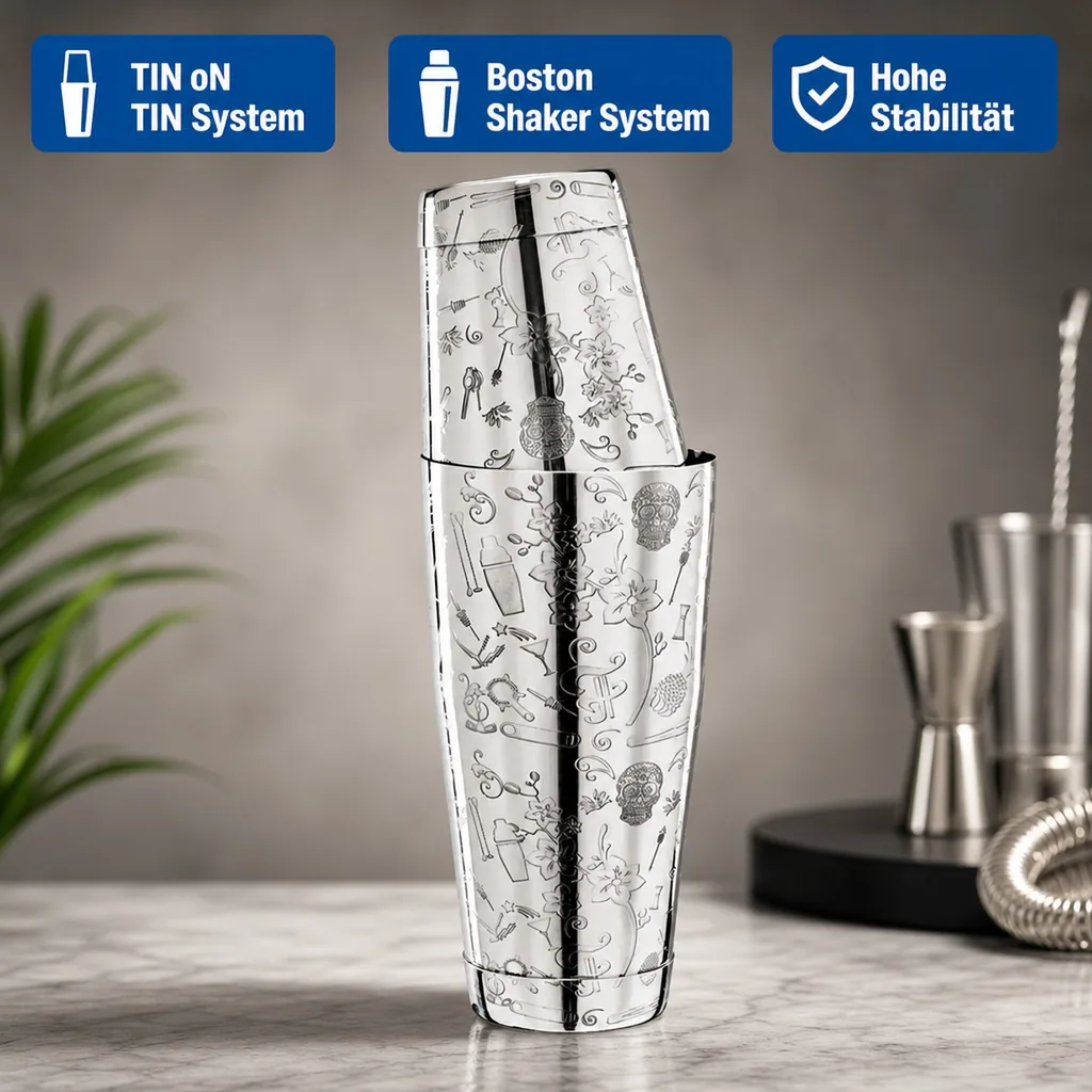 Cocktail shaker - Collabo TIN oN TIN Edelstahl - 28oz/18oz - mit Gravur - Limited Edition