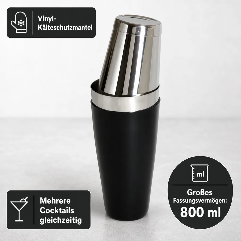 Cocktail shaker - TIN on TIN, 28oz./18oz. Edelstahl mit Vinyl-Kälteschutz