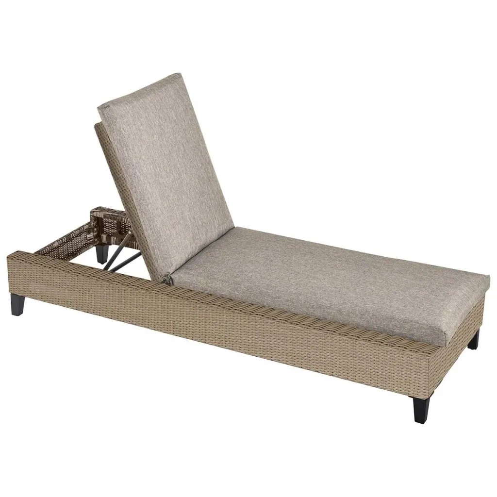 Polyrattan Gartenliege mit Kissen Sonnenliege 5-stufig verstellbar Rattanliege Gartenmöbel Liege Stahl Khaki 72 x 198 x