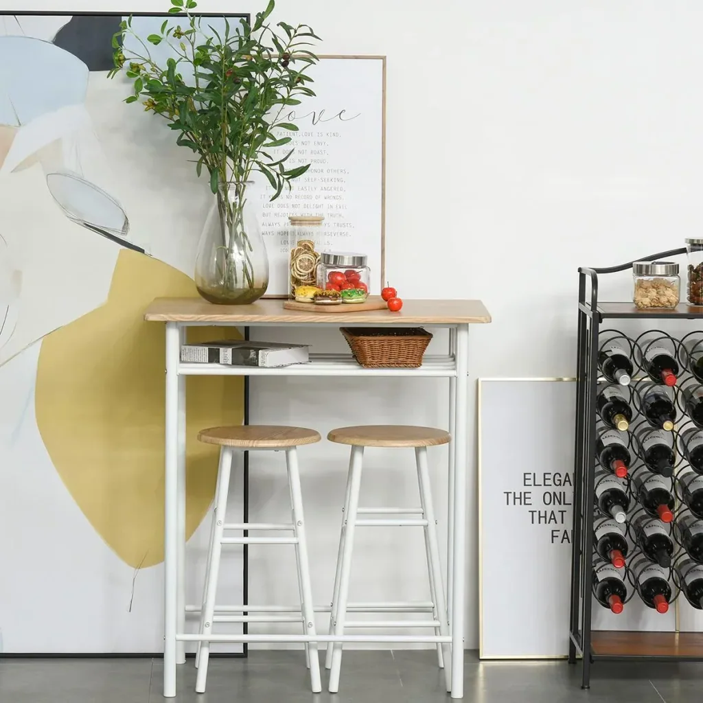 Bartisch mit Stuhlset mit rutschfester Fußmatte Küchentisch und Stühle Stehtisch und Barhocker mit Lagerregal MDF-Platte