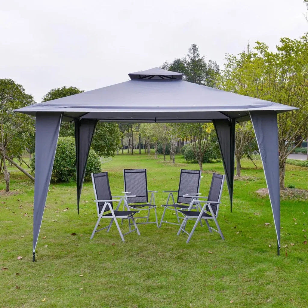 Pavillon mit Doppeldach, Metallrahmen, grau, 3,5 x 3,5 x 2,7 m