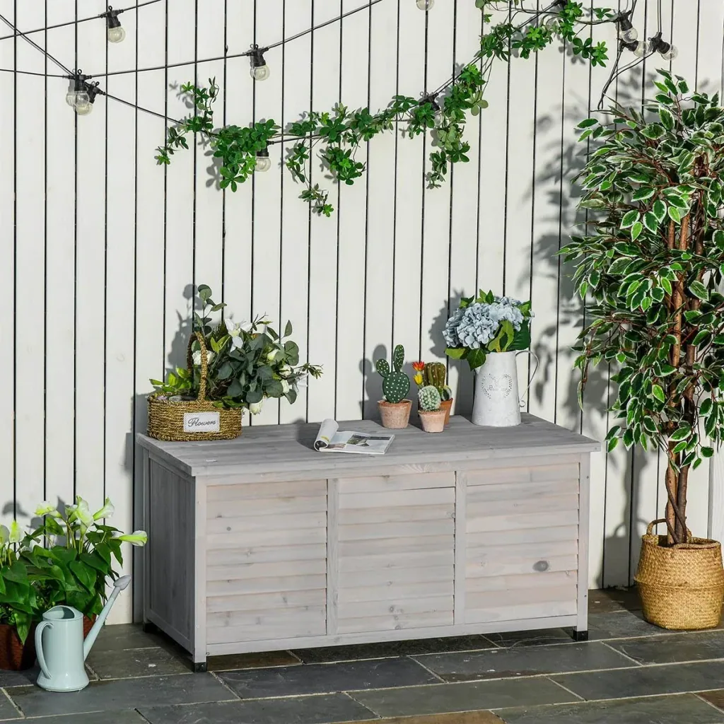Gartenschrank Gerätehaus Gerätescharank wasserbeständig Tannenholz dauerhaft große Raum 127 x 56 x 60 cm Grau