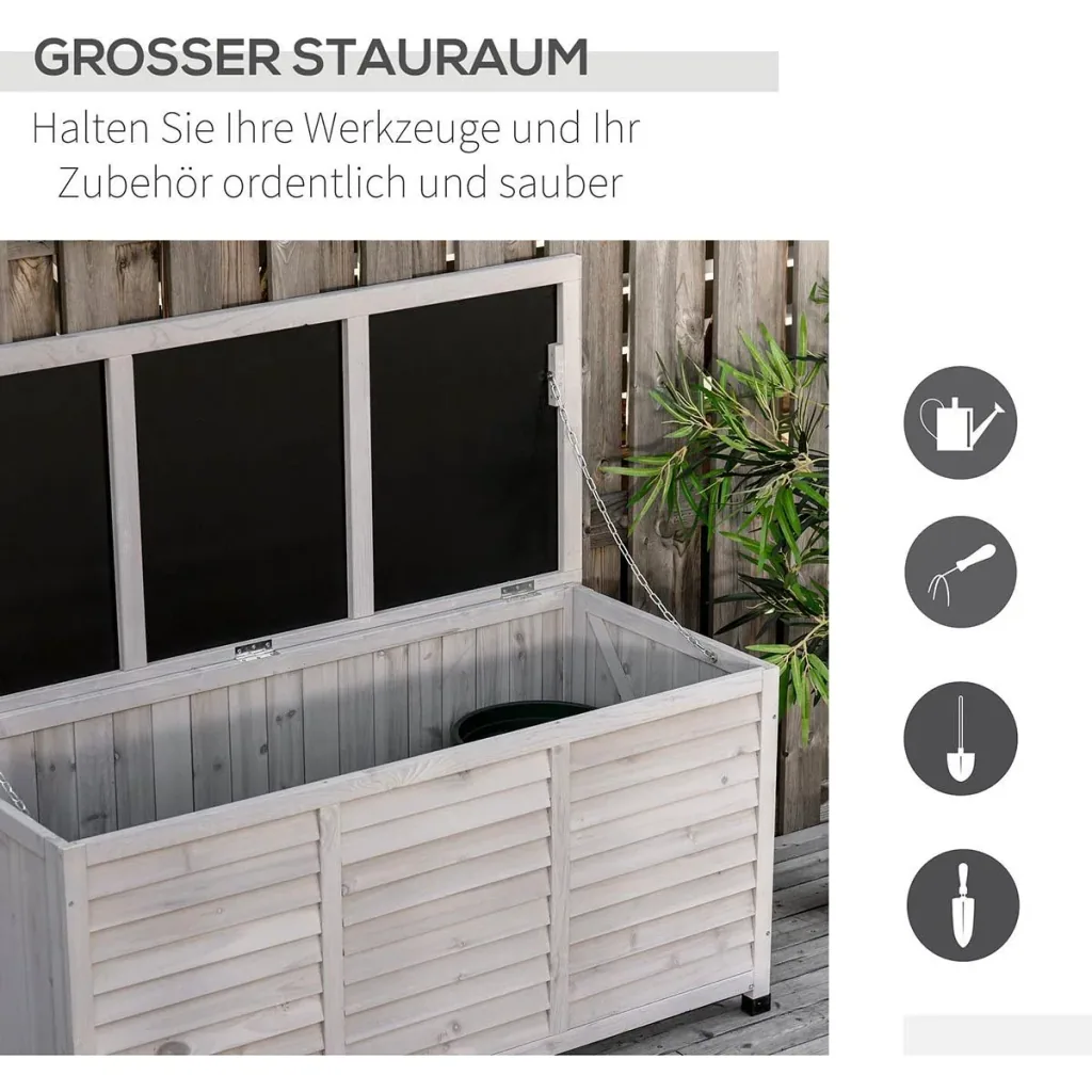 Gartenschrank Gerätehaus Gerätescharank wasserbeständig Tannenholz dauerhaft große Raum 127 x 56 x 60 cm Grau