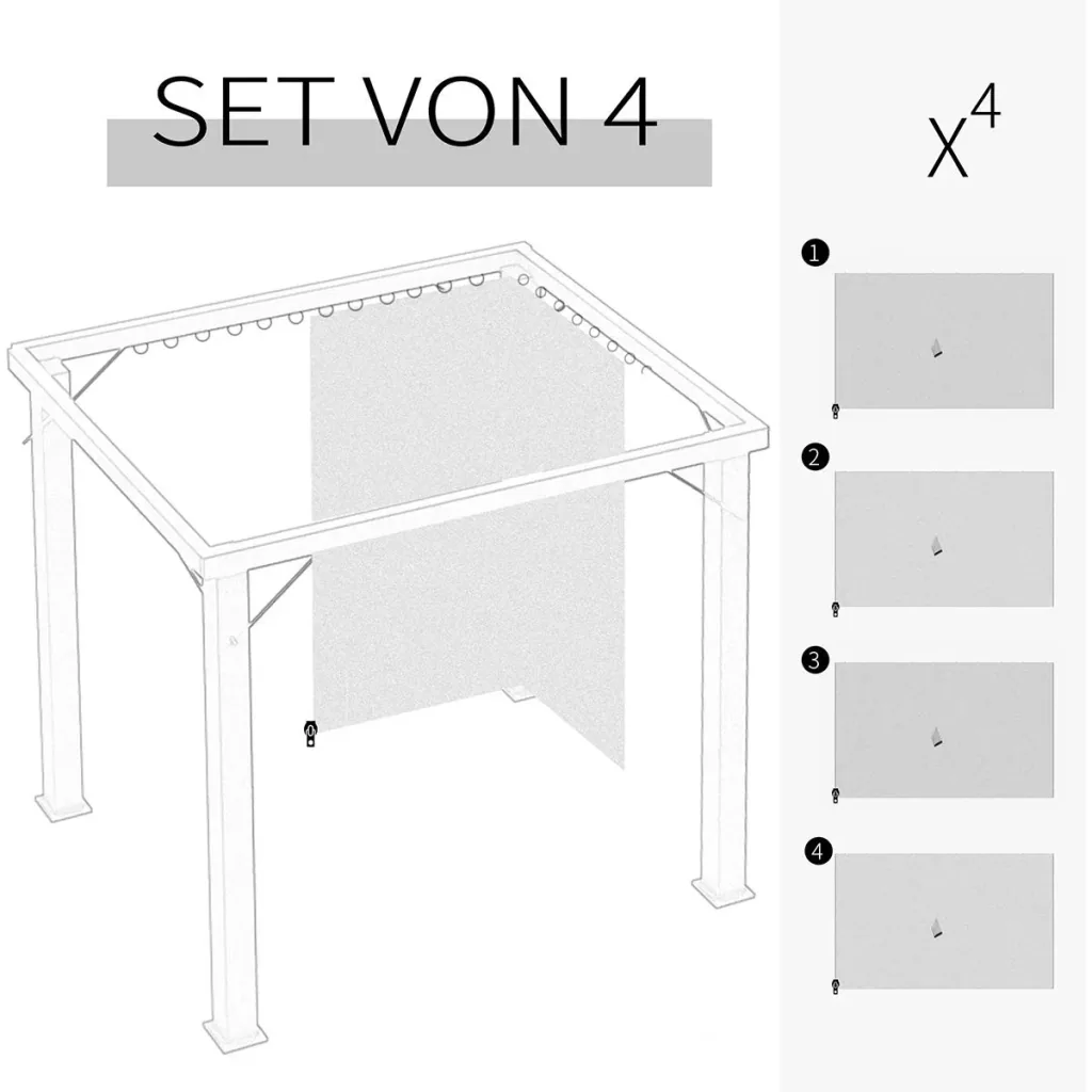 4 Seitenteile für 3x3 m Pavillon m