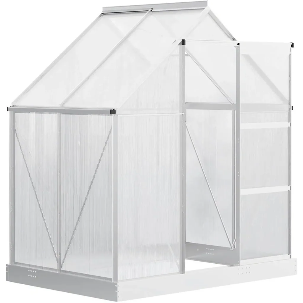 Aluminium Gewächshaus Gartenhaus mit Fenster Tür 193 x 126 x 205 cm 2,5 Pflanzenhaus inkl. Fundament Treibhaus Tomatenh