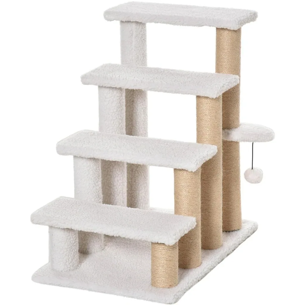 Haustiertreppe mit Krätzsäulen weiß
