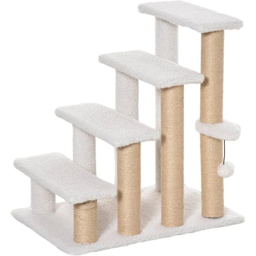 Haustiertreppe mit Krätzsäulen weiß