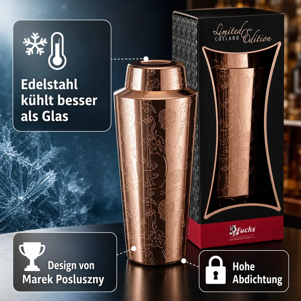 Cocktail shaker - Collabo TIN oN TIN Edelstahl - 28oz/18oz - mit Gravur - verkupfert - Limited Edition