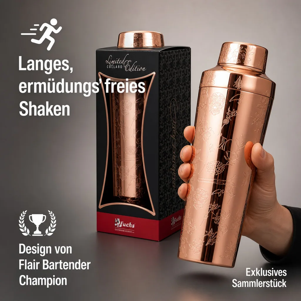 Cocktail shaker - Collabo TIN oN TIN Edelstahl - 28oz/18oz - mit Gravur - verkupfert - Limited Edition