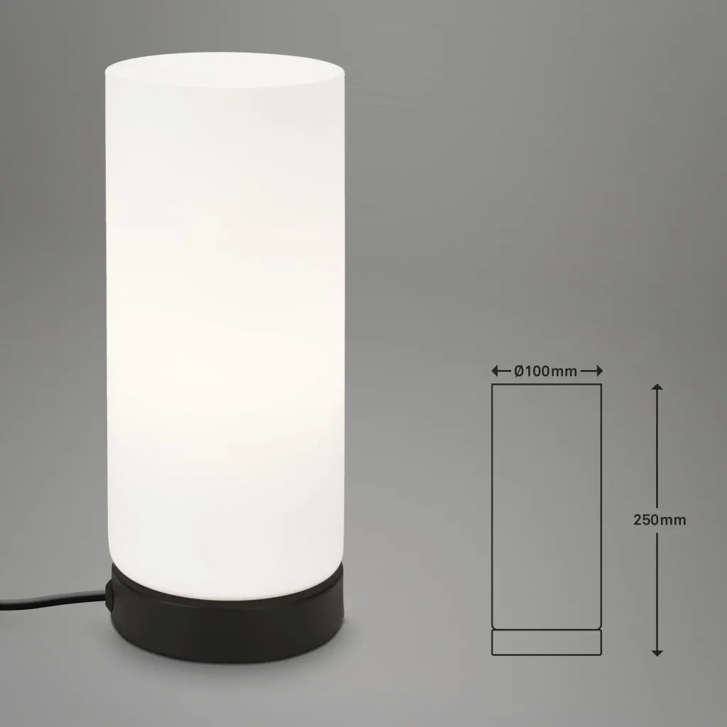 PAIPA Tischleuchte, schwarz, opal-Glas, Kabelschalter, E14 Fassung