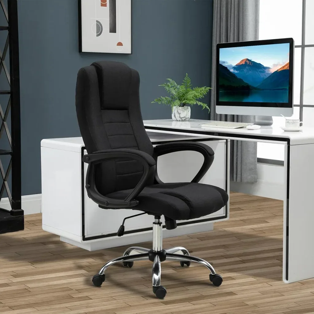Bürostuhl Computerstuhl mit Wippenfunktion Kopfstütze ergonomischer Schreibtischstuhl drehbar höhenverstellbar Leinen-To