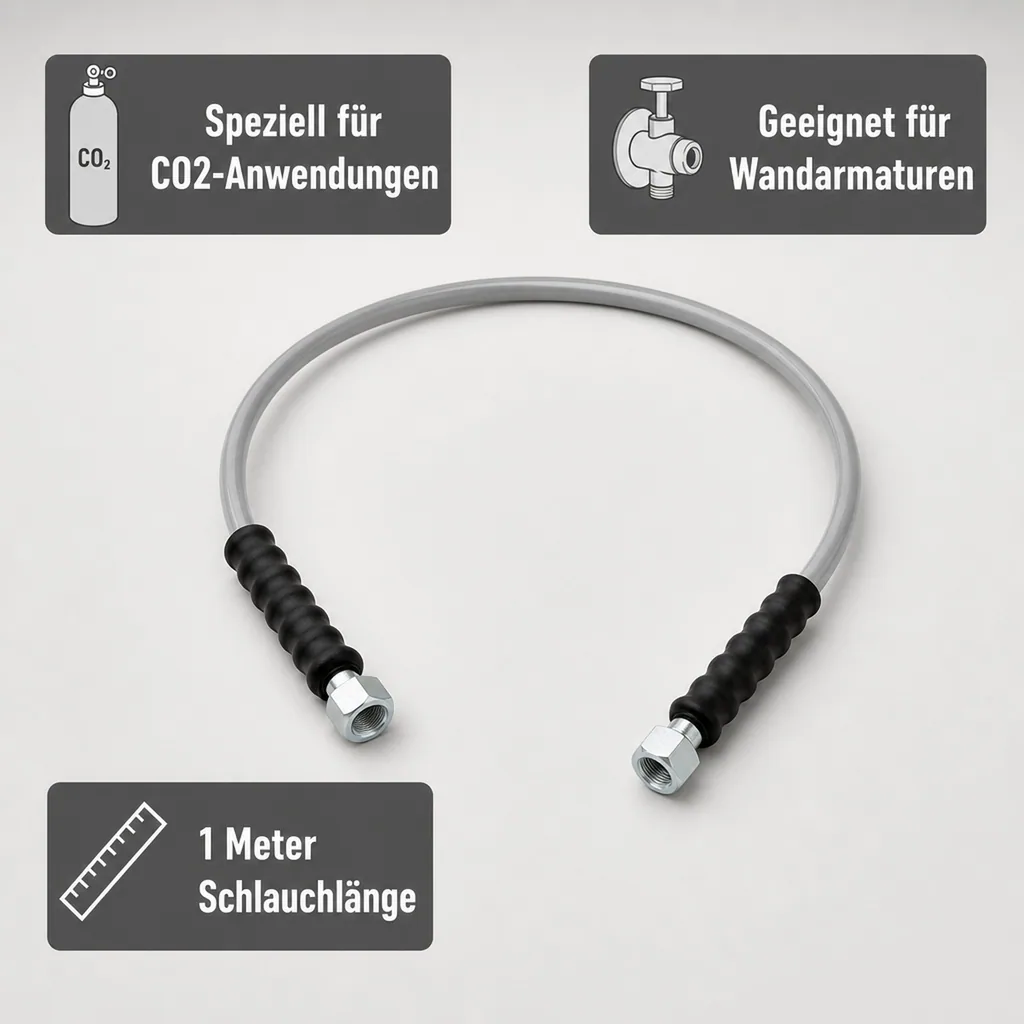 Hochdruckschlauch, Gasschlauch - CO2 für Wandarmatur, 1m - 2 x Sechskantmutter