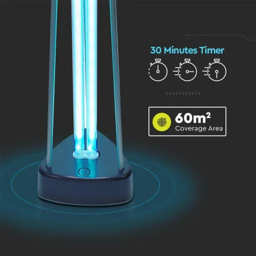 VT-3238 UVC-Lampe mit Ozon - Desinfizierend - Tötet 99,9% Bakterien und Viren - Ultraviolette C-Strahlung - 60 m² - 38W