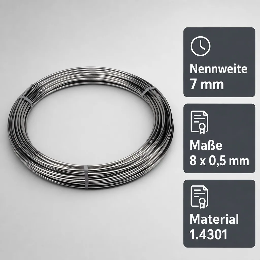Edelstahlrohr, Rohr Rostfrei - NW 7 mm, 8 x 0,5 mm, Meterware