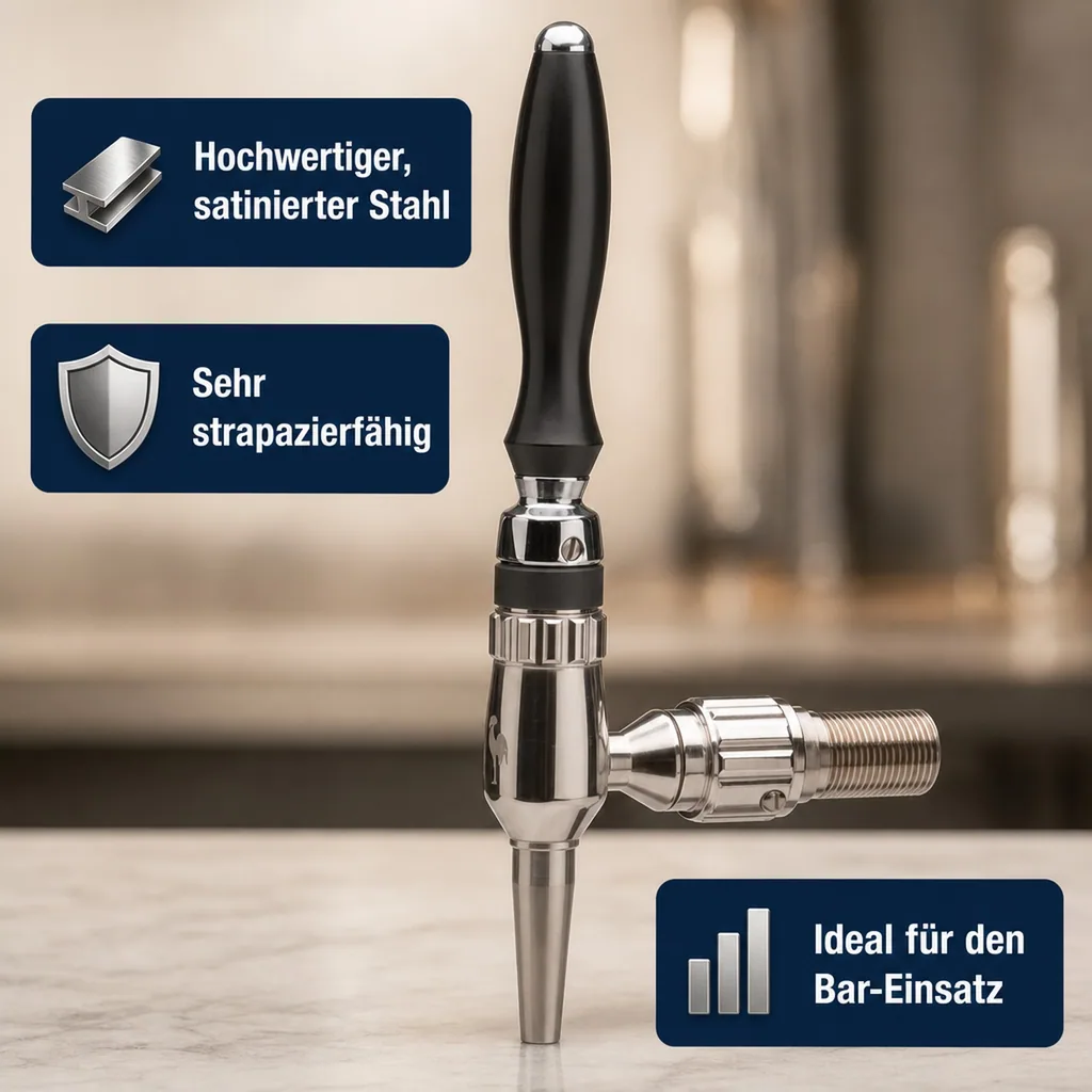 Bierzapfhahn, Kompensatorhahn Nordic - aus satiniertem stahl mit kompensatorschaft inox 5/8", Gewindelänge: 35 mm