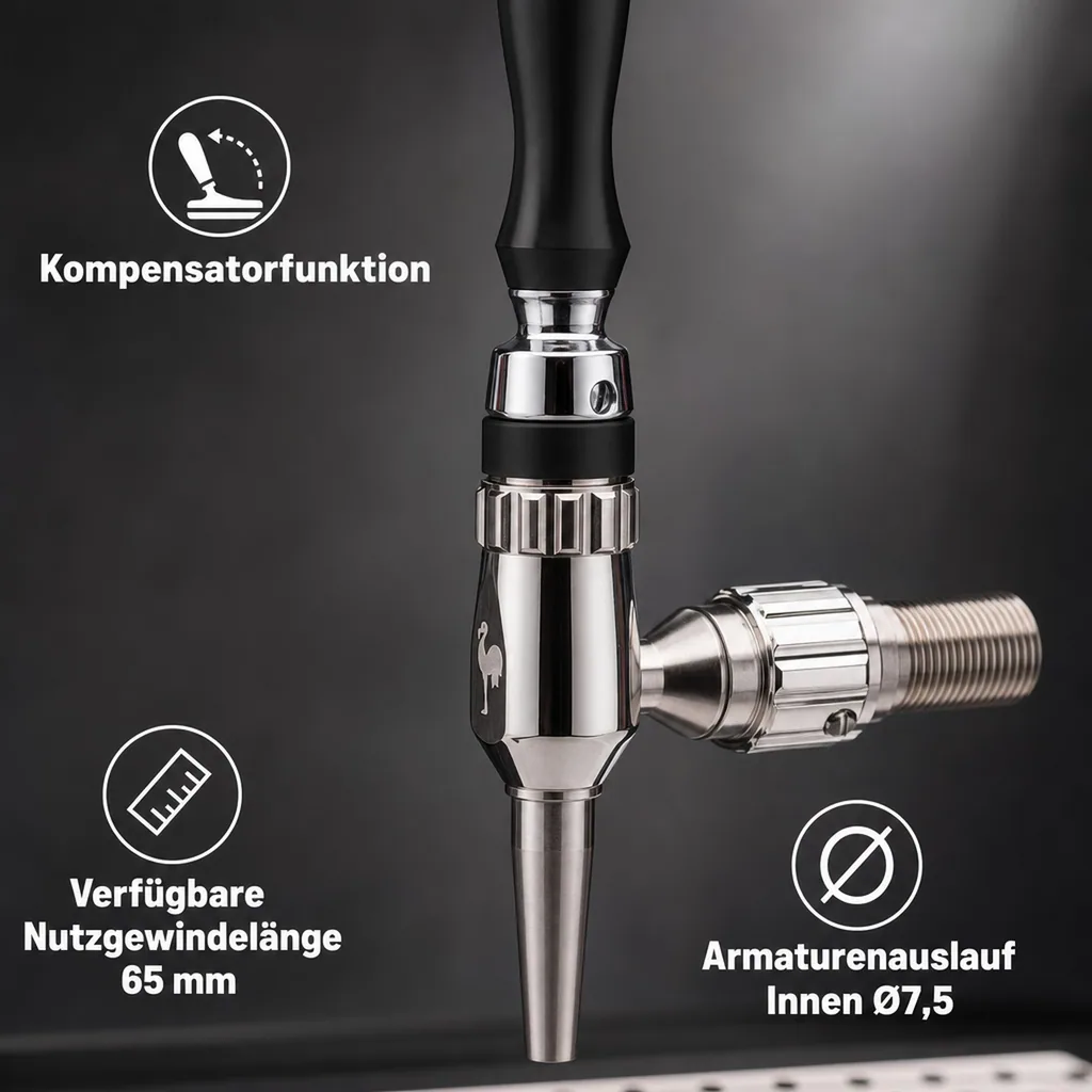 Bierzapfhahn, Kompensatorhahn Nordic - aus satiniertem stahl mit kompensatorschaft inox 5/8", Gewindelänge: 35 mm