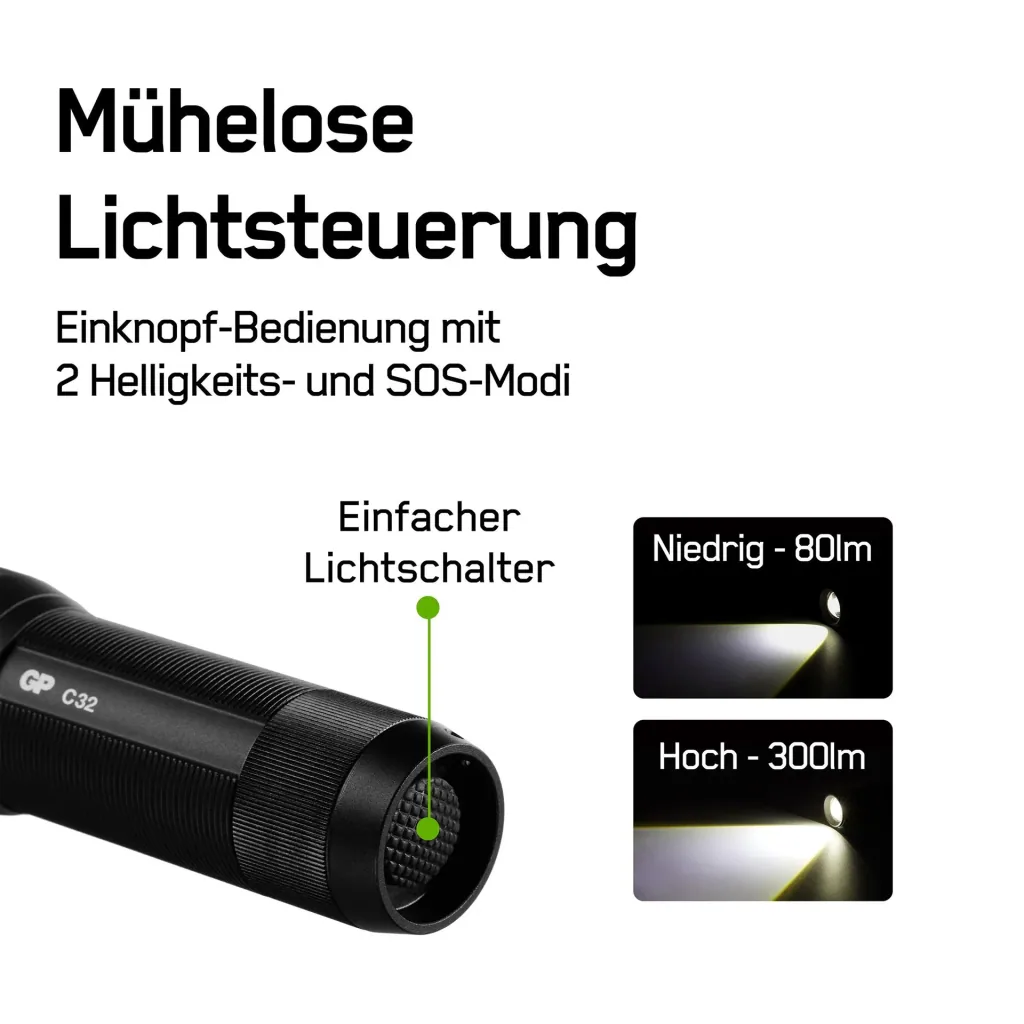 DISCOVERY Taschenlampe mit CRE LED und 300 Lumen, IPX4