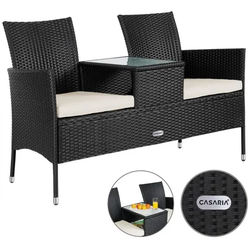 Gartenbank / Love Bench - Polyrattan- 143x55x88cm - schwarz
