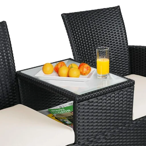 Gartenbank / Love Bench - Polyrattan- 143x55x88cm - schwarz