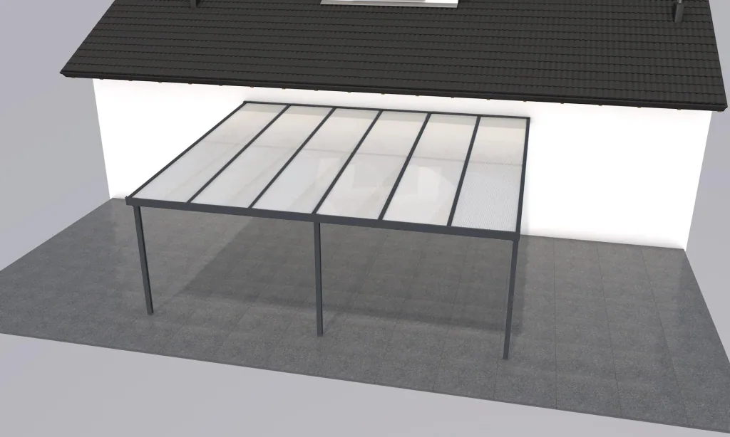 Terrassendach Premium, anthrazit, 6110 x 5060 mm - Polycarbonat Stegplatten 16 mm, weiß gestreift