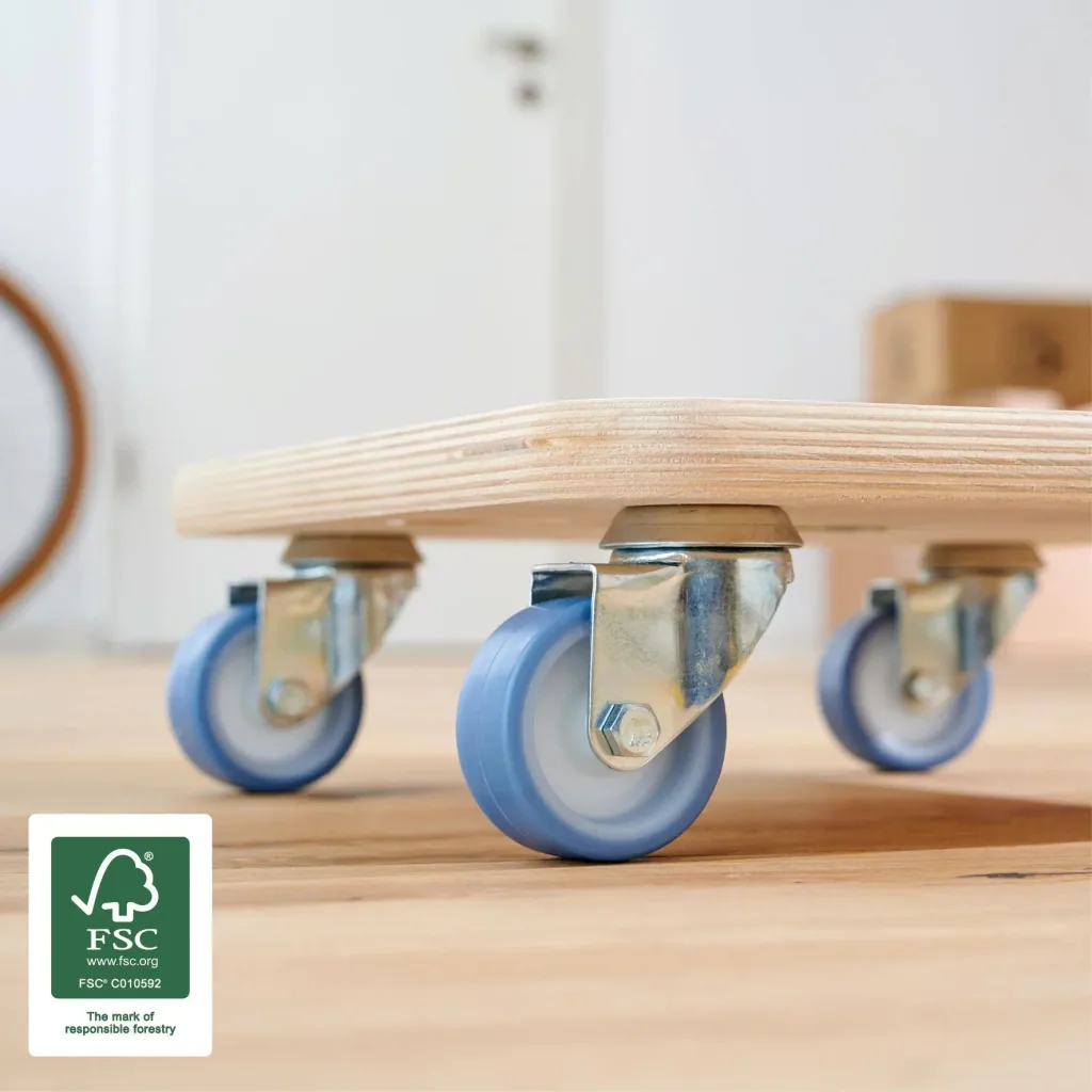 Transporthilfe MM 1353, 29 x 29 x 8,5 cm, softe Rollen Ø 50 mm, Gleitlager, Multiplex Birke FSC®, Tragkraft 250 kg