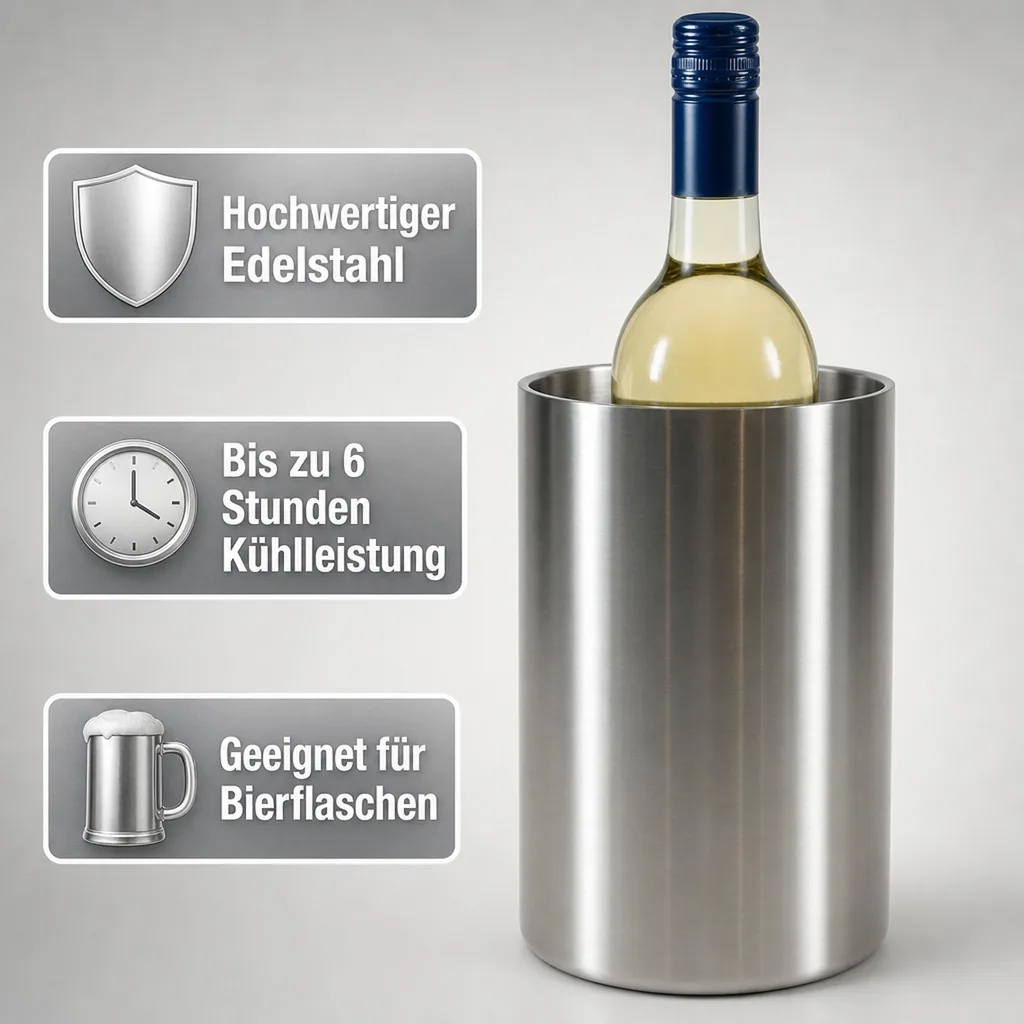 Flaschenkühler Edelstahl - Innendurchmesser: 10,4cm - Höhe: 18cm