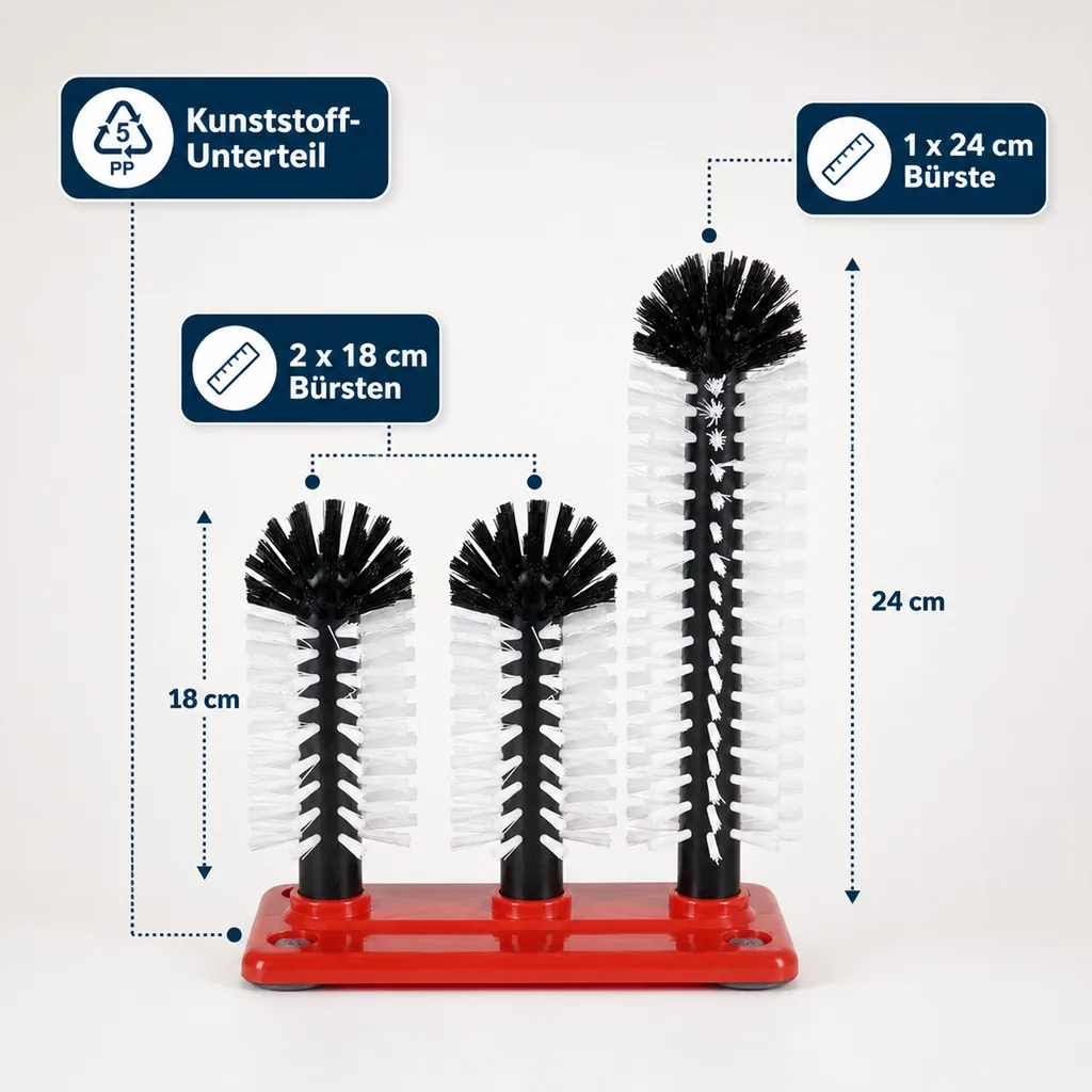 Gläserspülbürste, Gläserspülbürstengarnitur - GR-2 - 2 x 18 + 1 x 24 cm