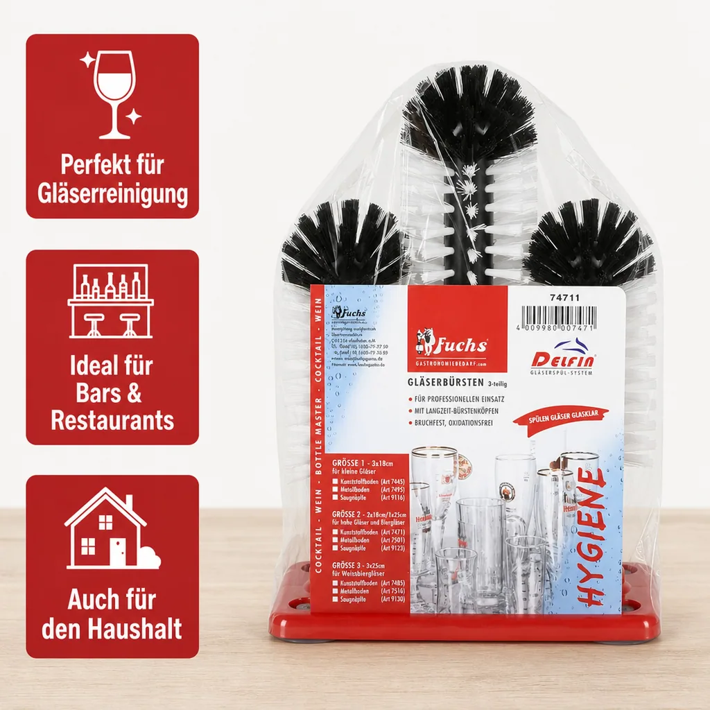 Gläserspülbürste, Gläserspülbürstengarnitur - GR-2 - 2 x 18 + 1 x 24 cm