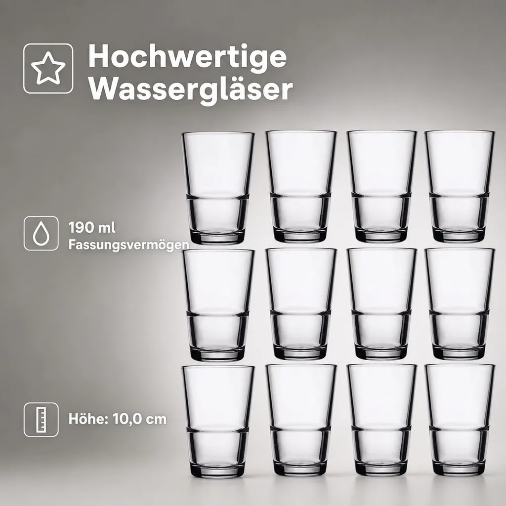 Trinkgläser, Wassergläser, Saftgläser 12er Set - Grande-S, 190ml