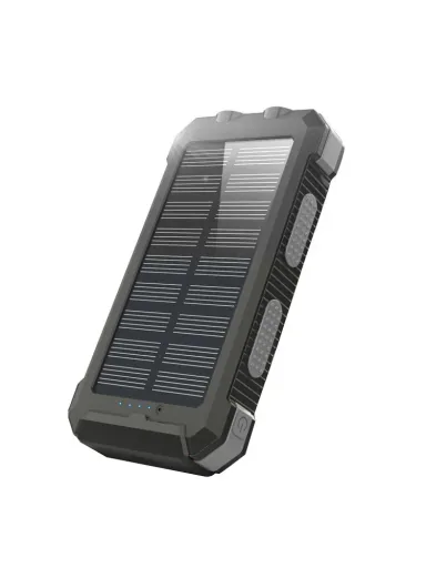 Solar Powerbank mit Taschenlampe und LED Kapazitäts Indikator
