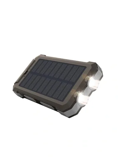 Solar Powerbank mit Taschenlampe und LED Kapazitäts Indikator