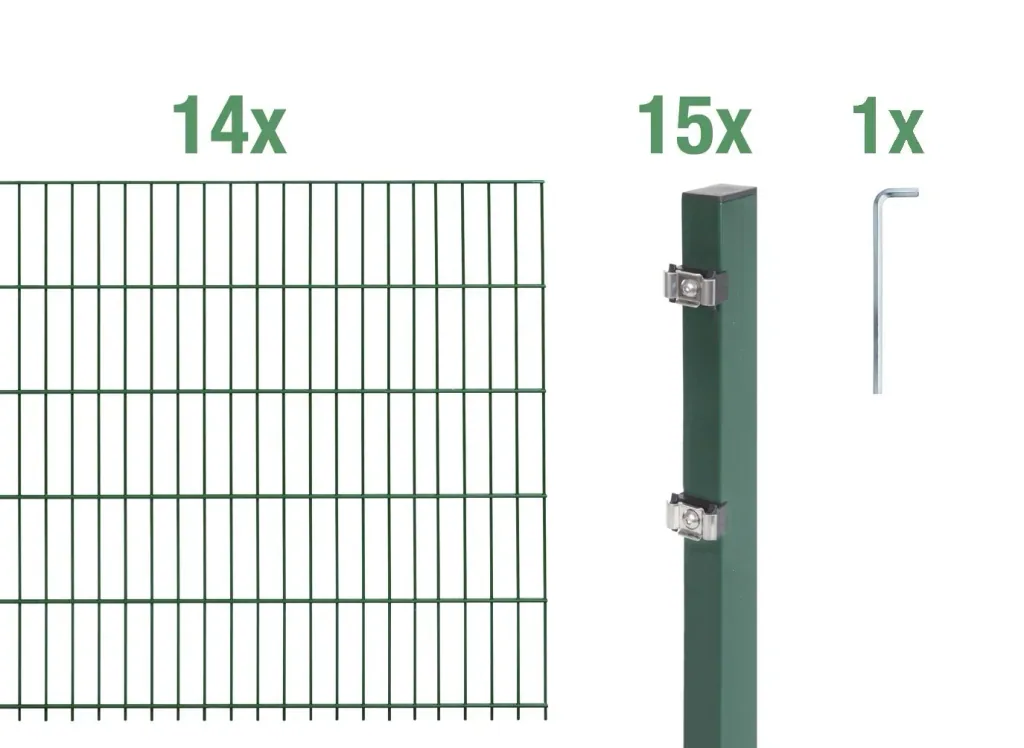 Doppelstabmattenzaun Komplettset, grün, Höhe 160 cm, Länge 28 m