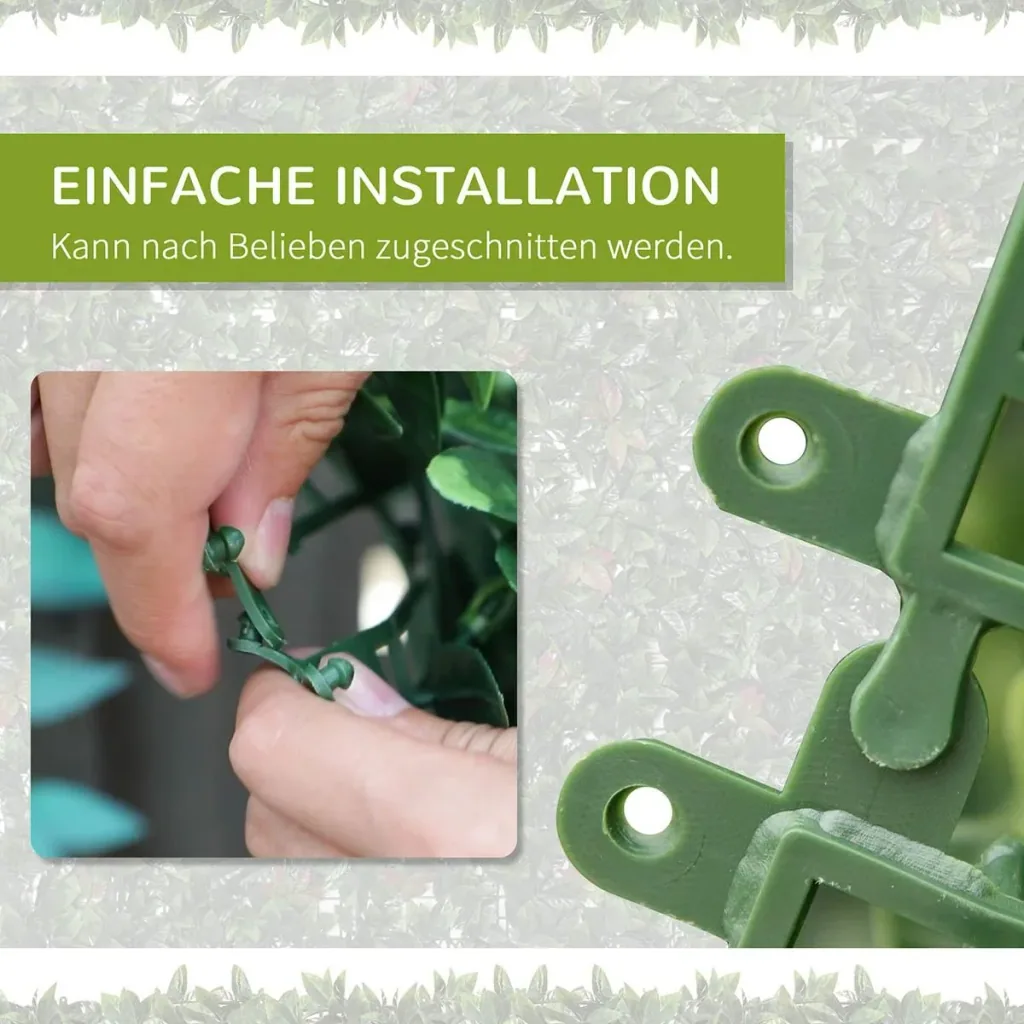 12 Stück künstliches Pflanzenwand Hecke 50x50 cm UV-Schutz Sichtschutz Glanzmispeln Design Heckenpflanze für Garten Outd