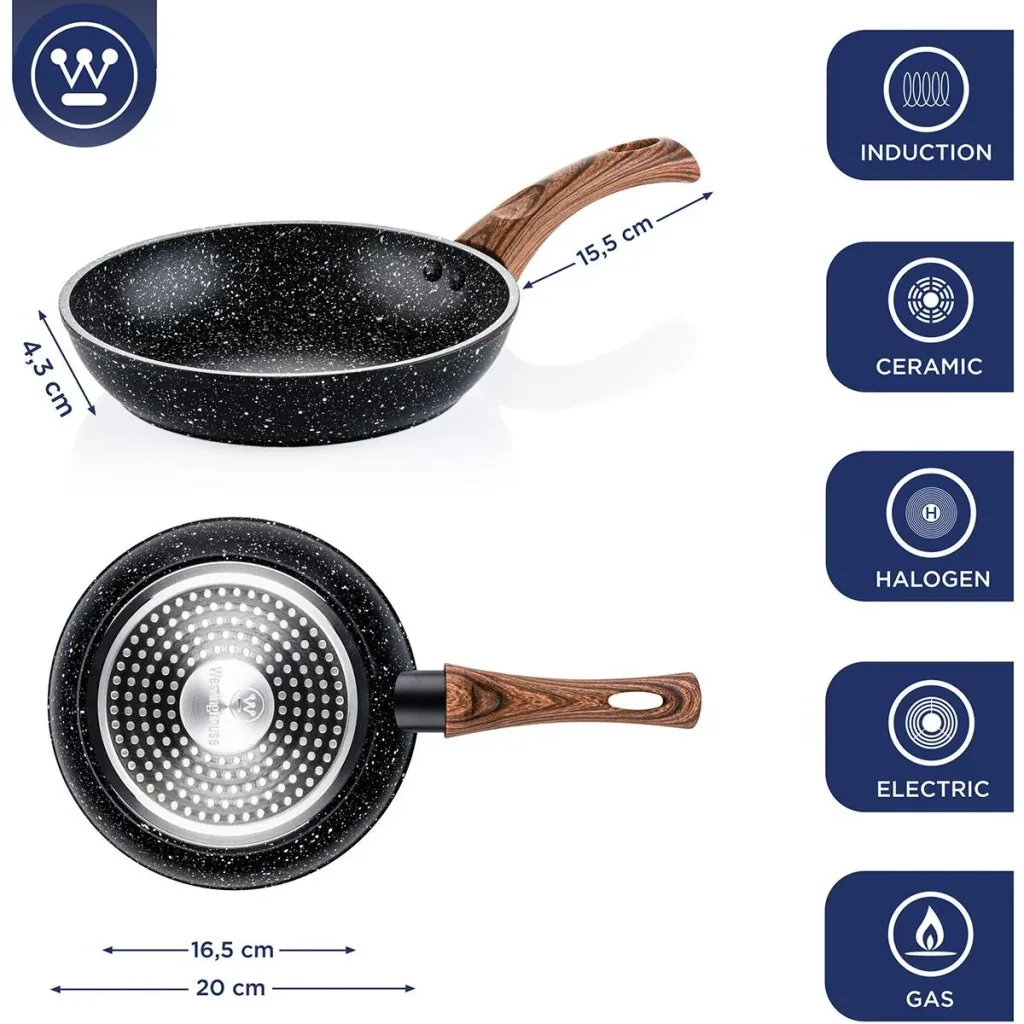 Schwarzer Marmor Holz - Bratpfanne 20 cm und Bratpfanne 30 cm - Schwarz