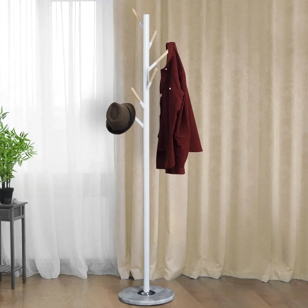 Garderobenständer mit 6 Haken weiß/natur